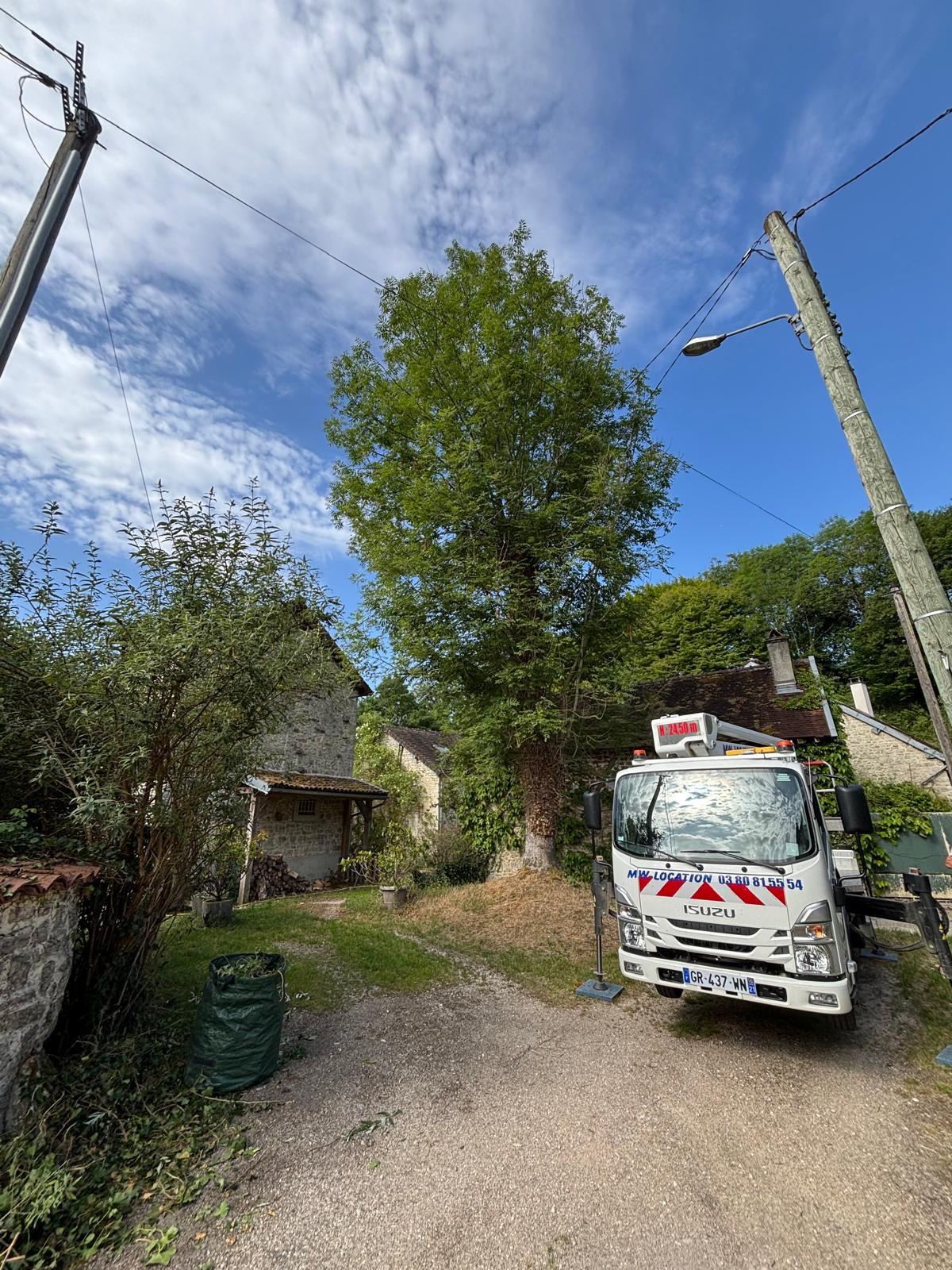 Intervention avec nacelle près de réseaux aériens